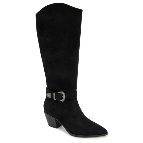 Women's Knee-High Portland Boot Company Nashville Western Buckle Boot BLACK - Picture 1 of 12